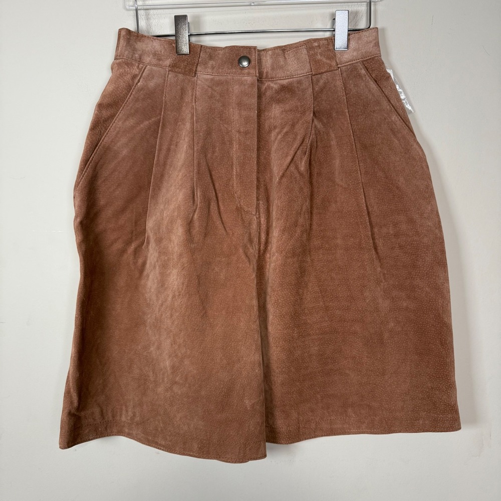 NWT Vtg Forenza Lerner NY Brown Genuine Suede High Rise Pleated Shorts Size 10